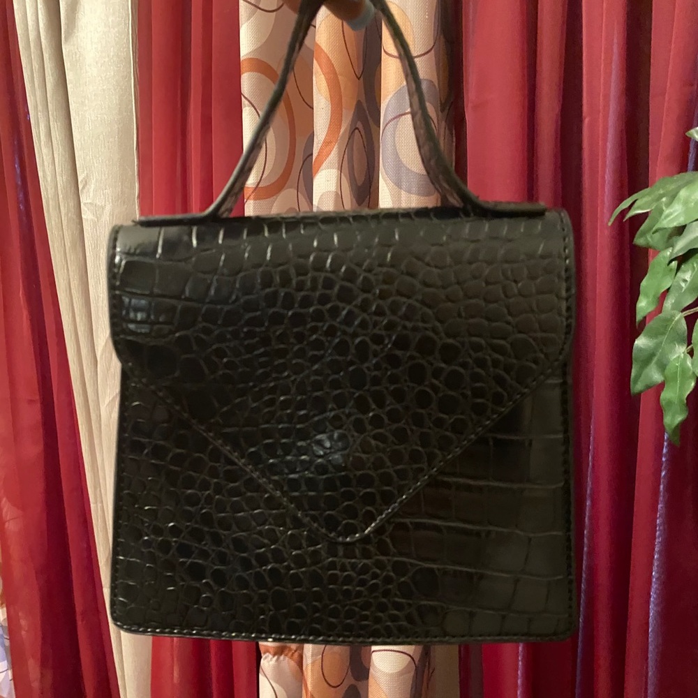Black Faux Croc Mini Bag